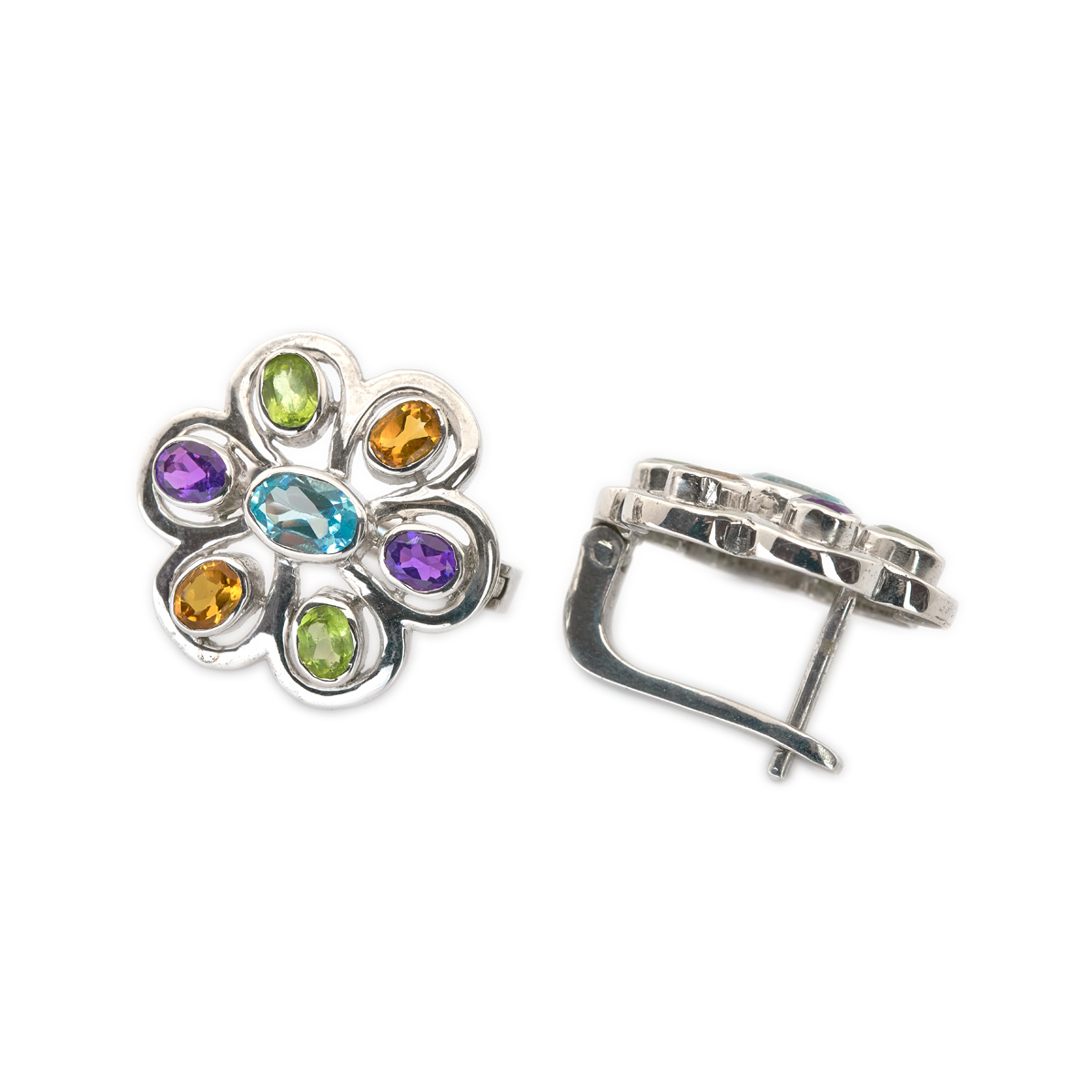 Boucles d'oreilles topaze, amethyste, peridot, citrine argent Daisy